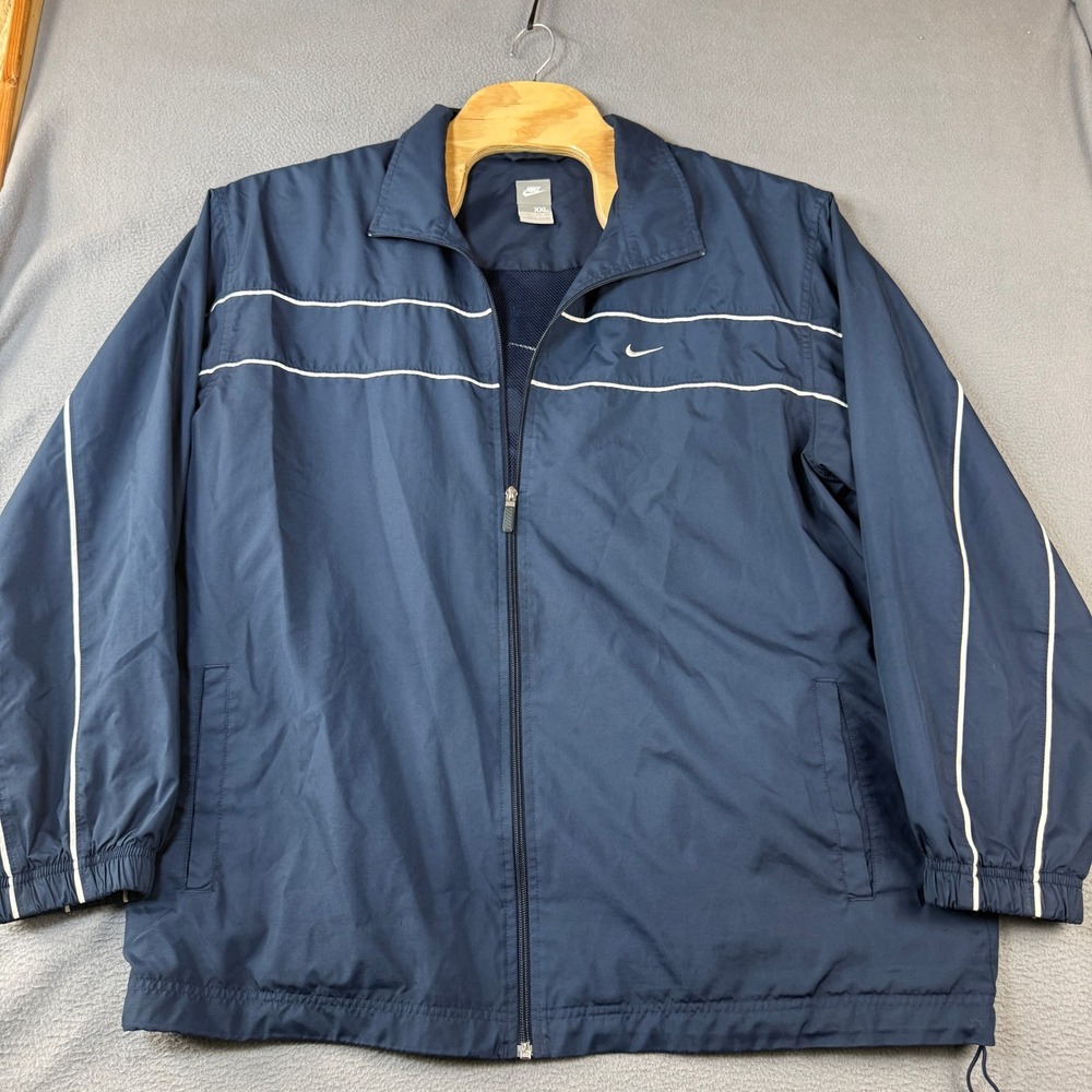 Vintage Nike Mens XXL Windbreaker Jacket Navy Full Zip Mesh Lined Silver Tag